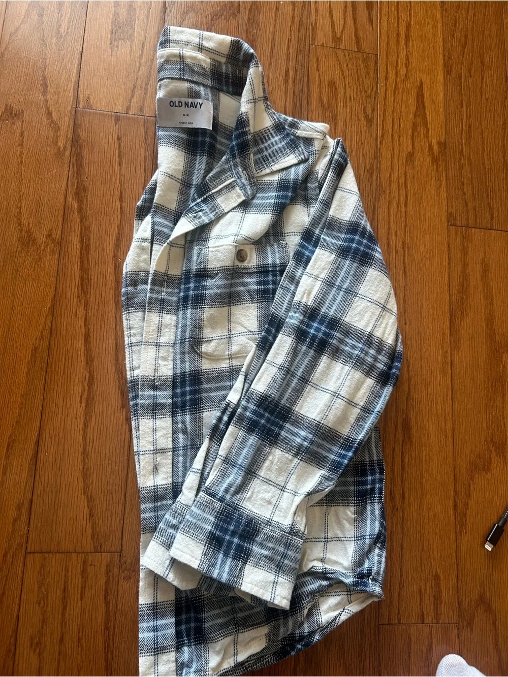Old Navy Cream & Blue Plaid Button-Down Shirt